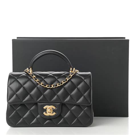 chanel lambskin quilted mini top handle rectangular flap black|chanel flap bag top handle.